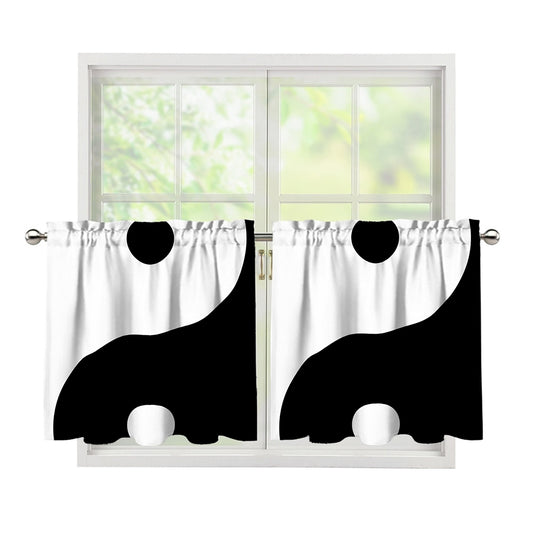 Black And White Yin Yang Symbol Print Tier Curtains