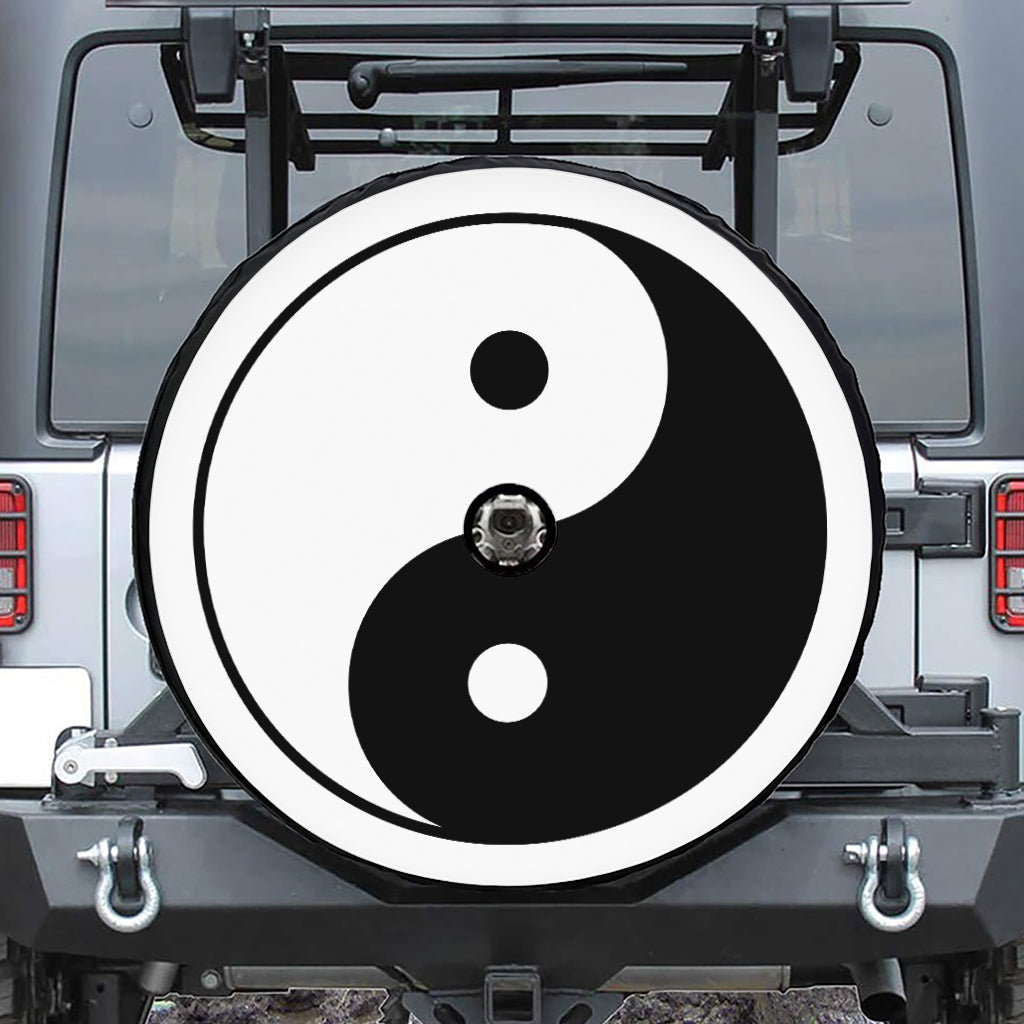 Black And White Yin Yang Symbol Print Tire Cover With Camera Hole