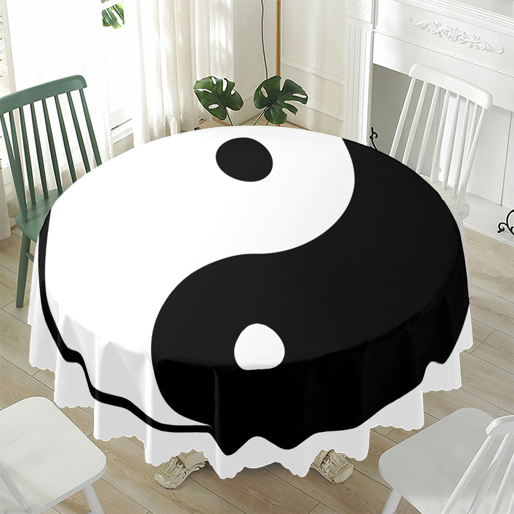 Black And White Yin Yang Symbol Print Waterproof Round Tablecloth