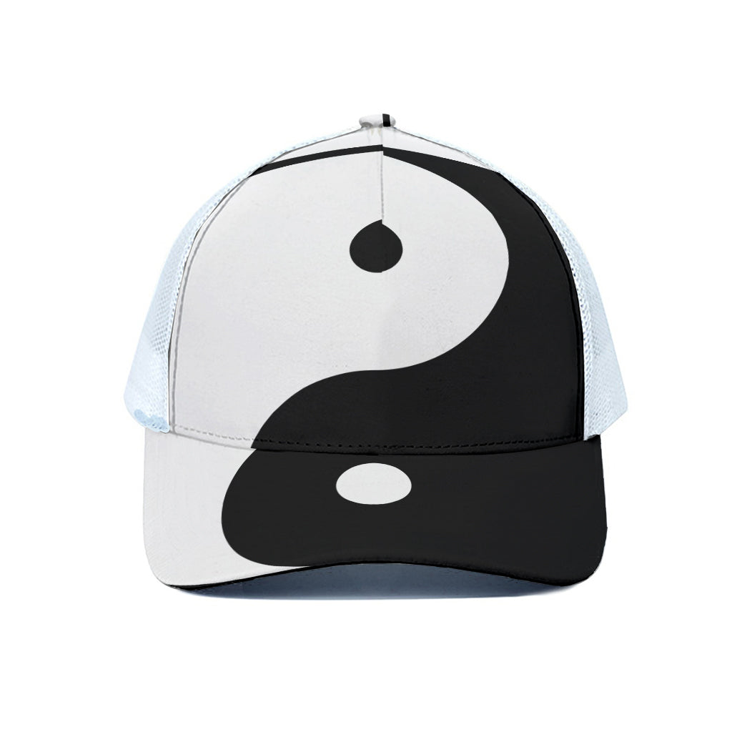 Black And White Yin Yang Symbol Print White Mesh Trucker Cap