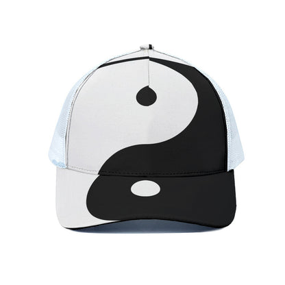 Black And White Yin Yang Symbol Print White Mesh Trucker Cap