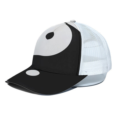 Black And White Yin Yang Symbol Print White Mesh Trucker Cap
