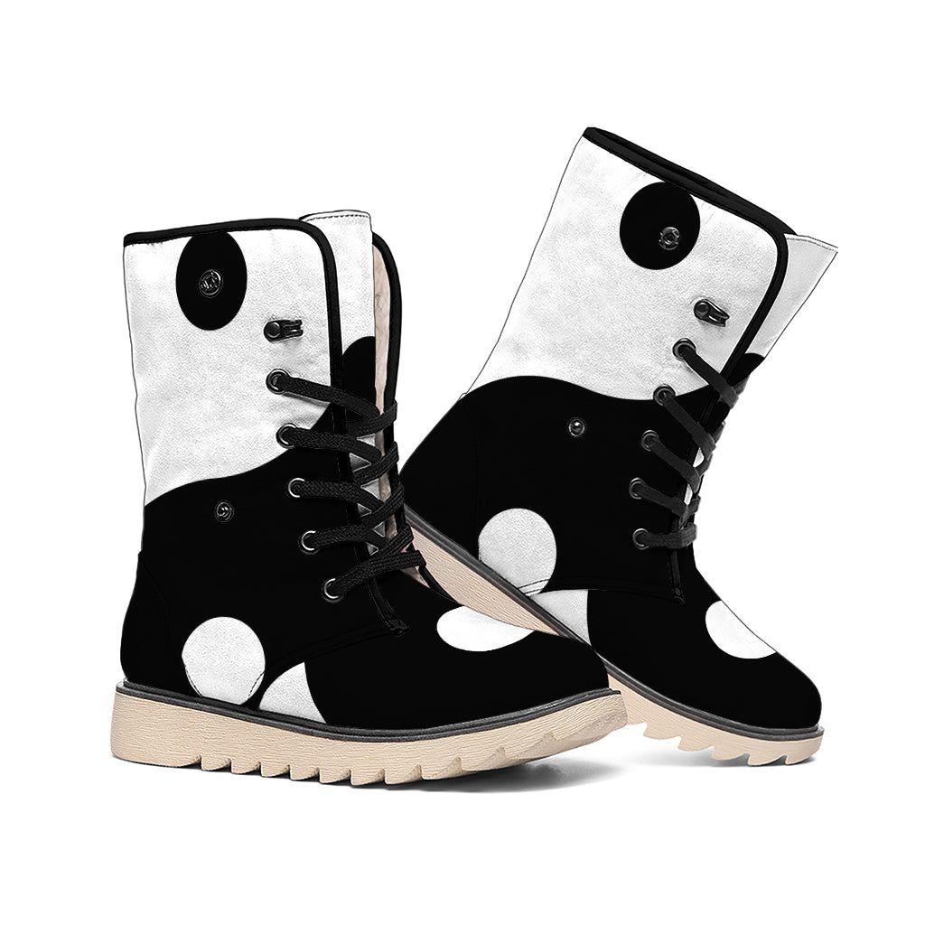 Black And White Yin Yang Symbol Print Winter Boots