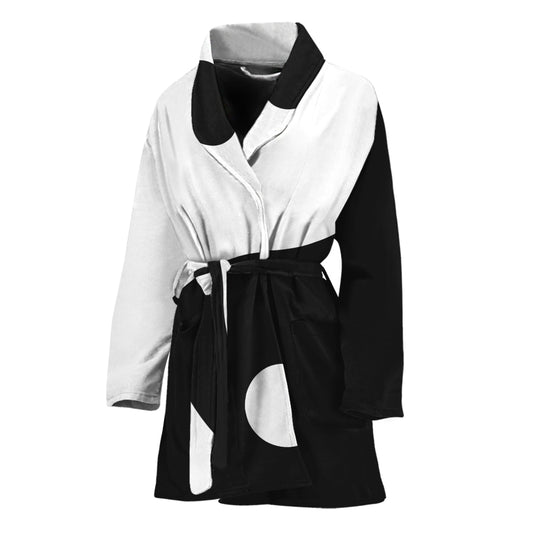 Black And White Yin Yang Symbol Print Women's Bathrobe