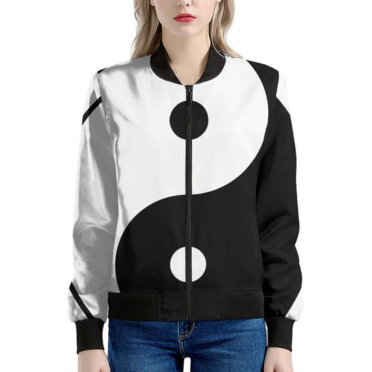 Black And White Yin Yang Symbol Print Women's Bomber Jacket