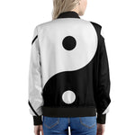 Black And White Yin Yang Symbol Print Women's Bomber Jacket