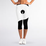 Black And White Yin Yang Symbol Print Women's Capri Leggings