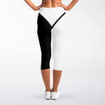 Black And White Yin Yang Symbol Print Women's Capri Leggings