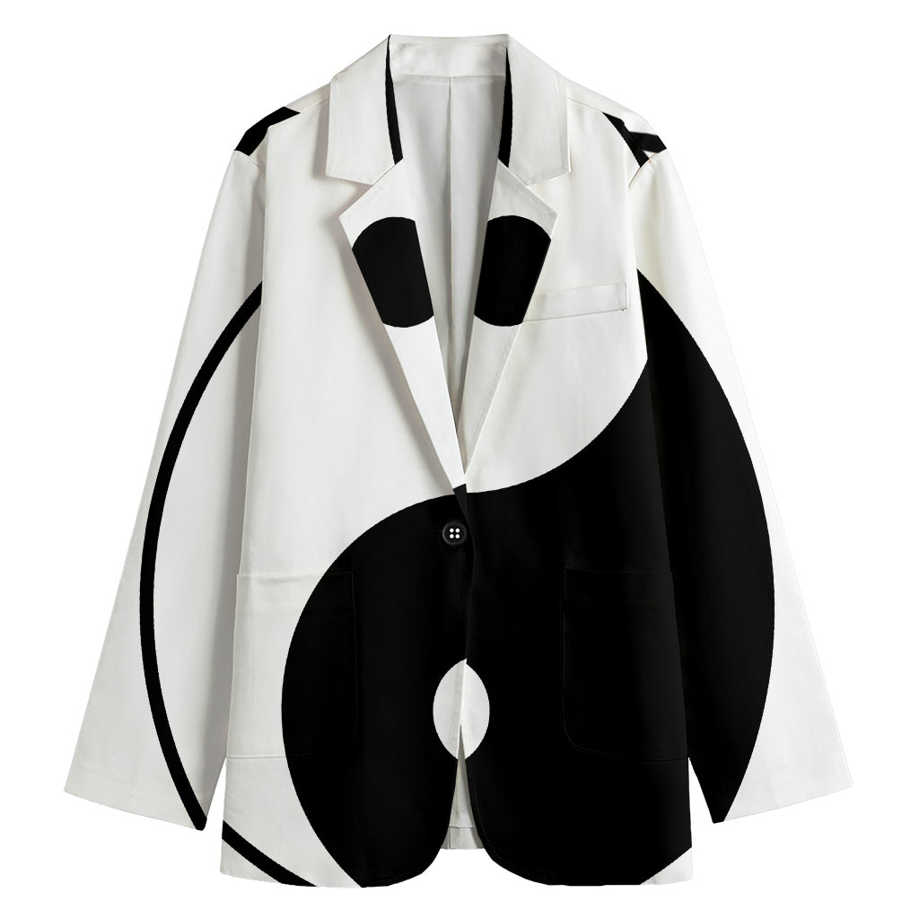 Black And White Yin Yang Symbol Print Women's Cotton Blazer