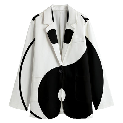 Black And White Yin Yang Symbol Print Women's Cotton Blazer