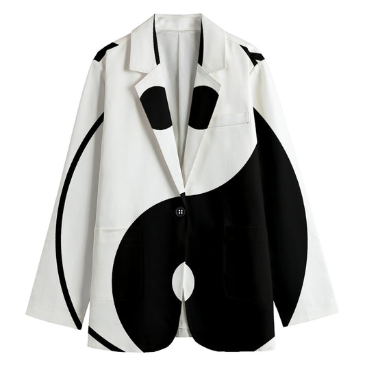 Black And White Yin Yang Symbol Print Women's Cotton Blazer