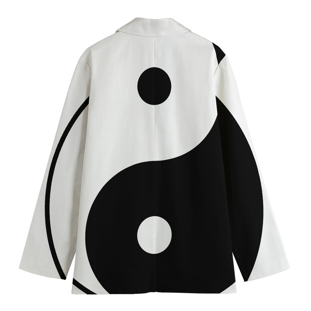 Black And White Yin Yang Symbol Print Women's Cotton Blazer