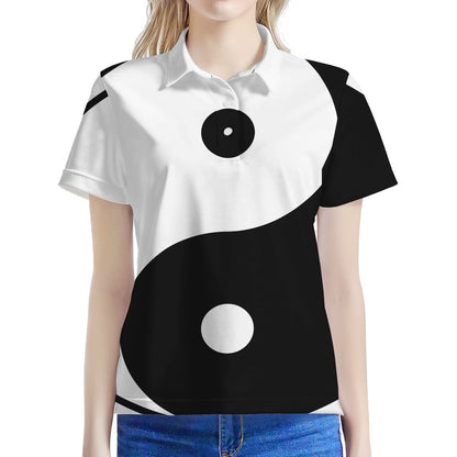 Black And White Yin Yang Symbol Print Women's Polo Shirt