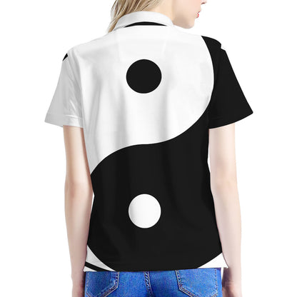 Black And White Yin Yang Symbol Print Women's Polo Shirt