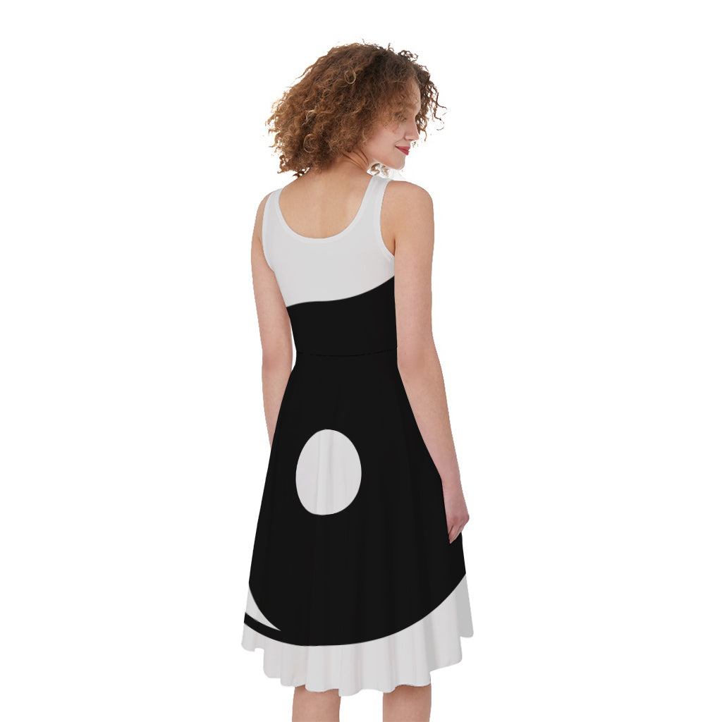 Black And White Yin Yang Symbol Print Women's Sleeveless Dress