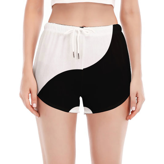 Black And White Yin Yang Symbol Print Women's Split Running Shorts