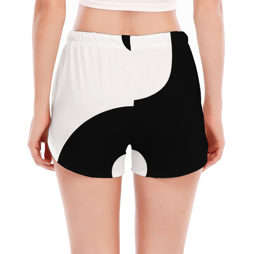 Black And White Yin Yang Symbol Print Women's Split Running Shorts