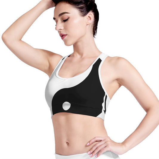 Black And White Yin Yang Symbol Print Women's Sports Bra
