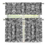 Black And White Zentangle Pattern Print 3 Piece Kitchen Curtains