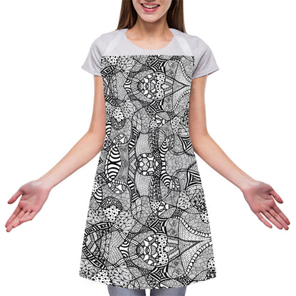 Black And White Zentangle Pattern Print Adjustable Apron