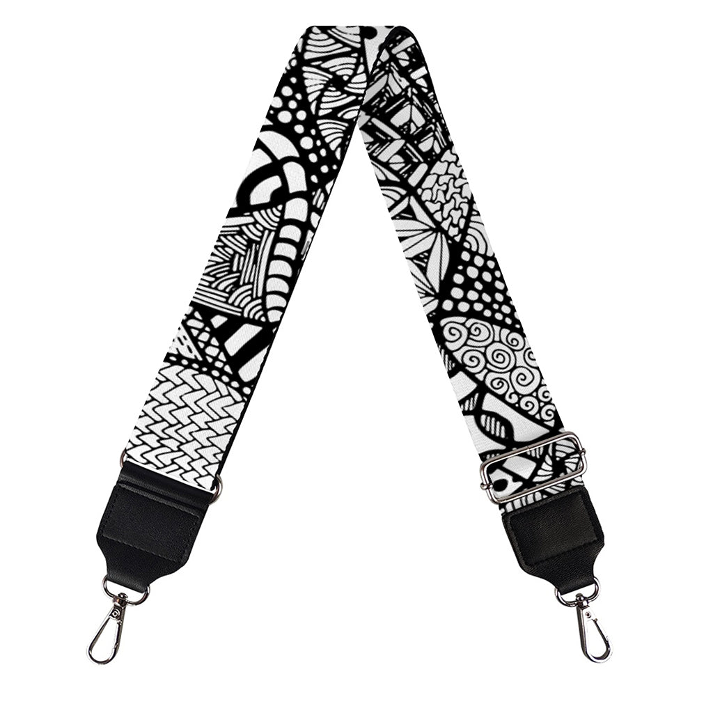 Black And White Zentangle Pattern Print Bag Strap