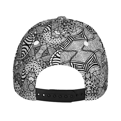 Black And White Zentangle Pattern Print Baseball Cap