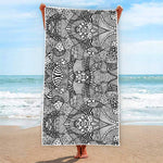 Black And White Zentangle Pattern Print Beach Towel