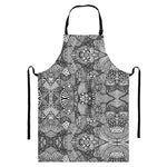 Black And White Zentangle Pattern Print Bib Apron With Pocket