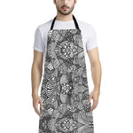 Black And White Zentangle Pattern Print Bib Apron With Pocket