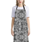 Black And White Zentangle Pattern Print Bib Apron With Pocket