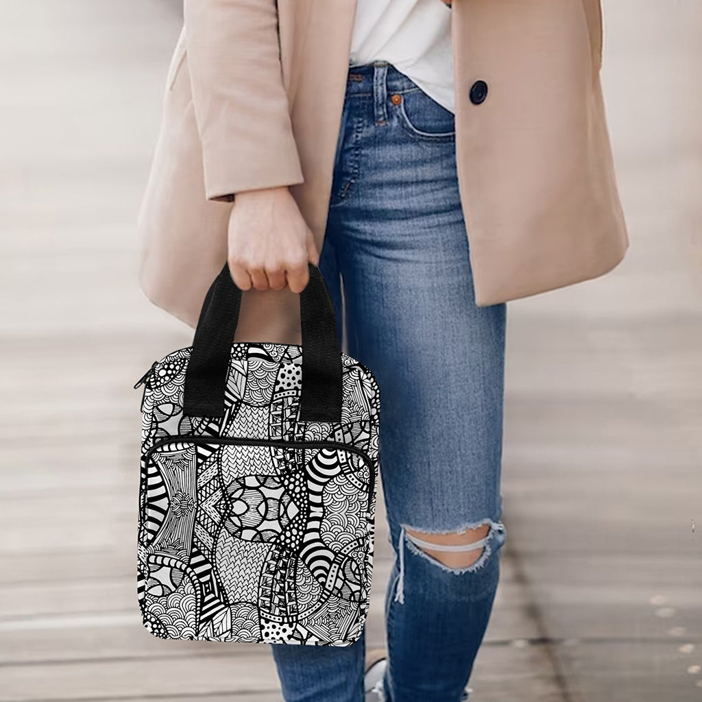 Black And White Zentangle Pattern Print Bible Tote Bag