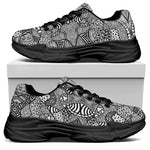 Black And White Zentangle Pattern Print Black Chunky Shoes