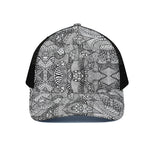 Black And White Zentangle Pattern Print Black Mesh Trucker Cap