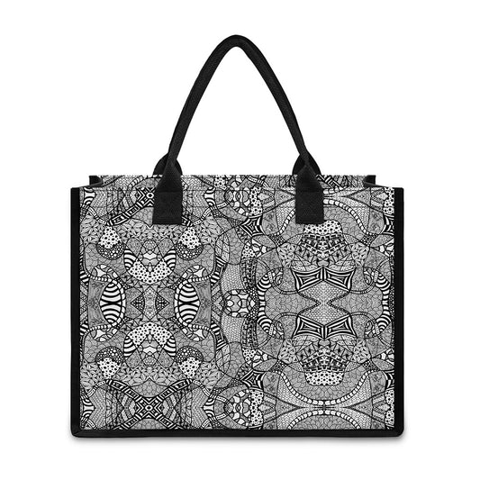 Black And White Zentangle Pattern Print Canvas Tote Bag
