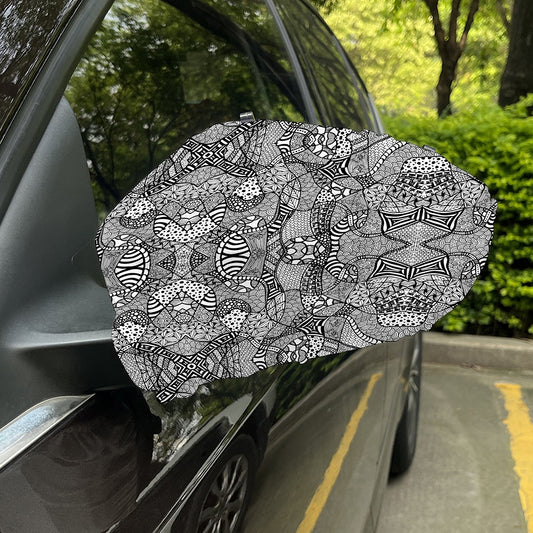 Black And White Zentangle Pattern Print Car Side Mirror Covers