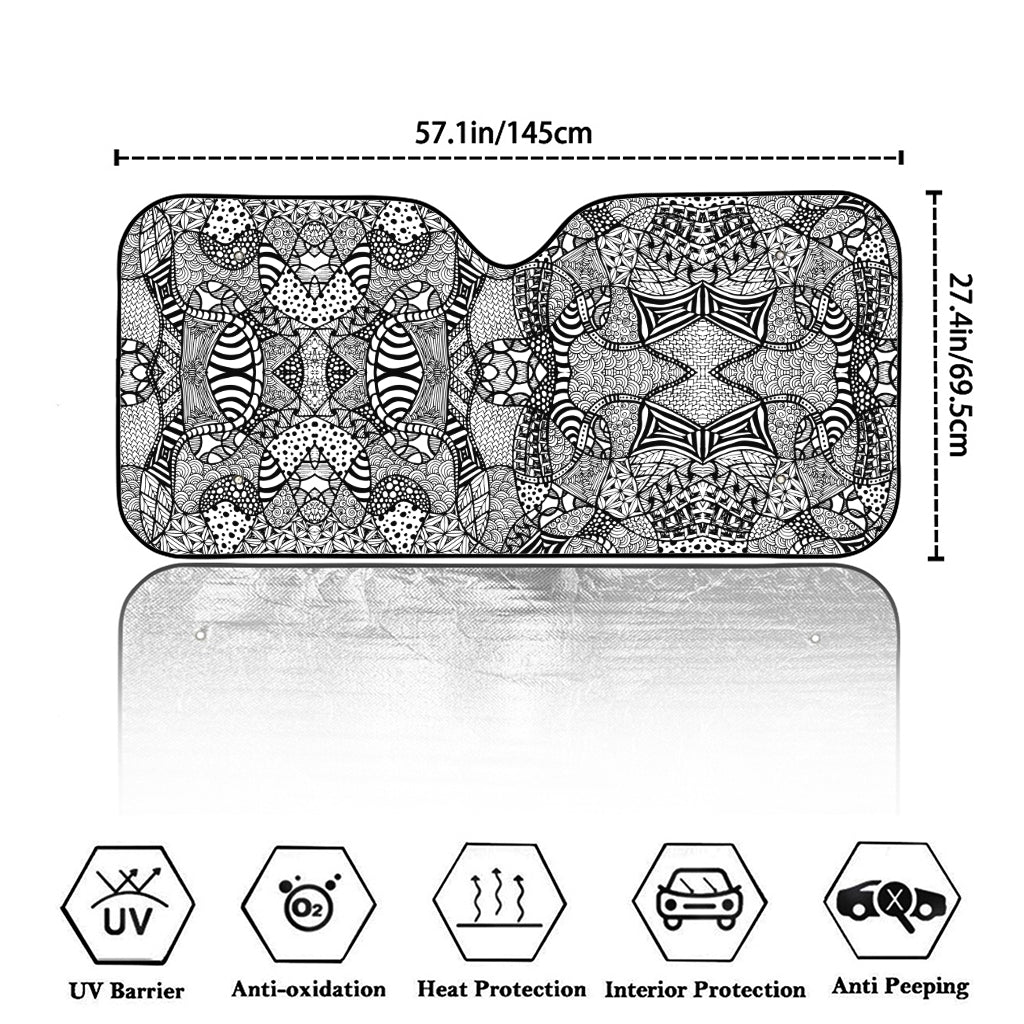 Black And White Zentangle Pattern Print Car Windshield Sun Shade
