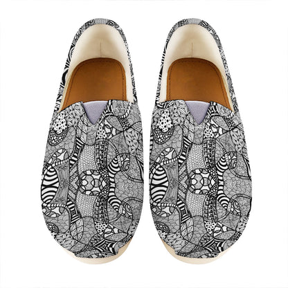 Black And White Zentangle Pattern Print Casual Shoes