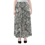 Black And White Zentangle Pattern Print Chiffon Maxi Skirt