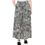 Black And White Zentangle Pattern Print Chiffon Maxi Skirt
