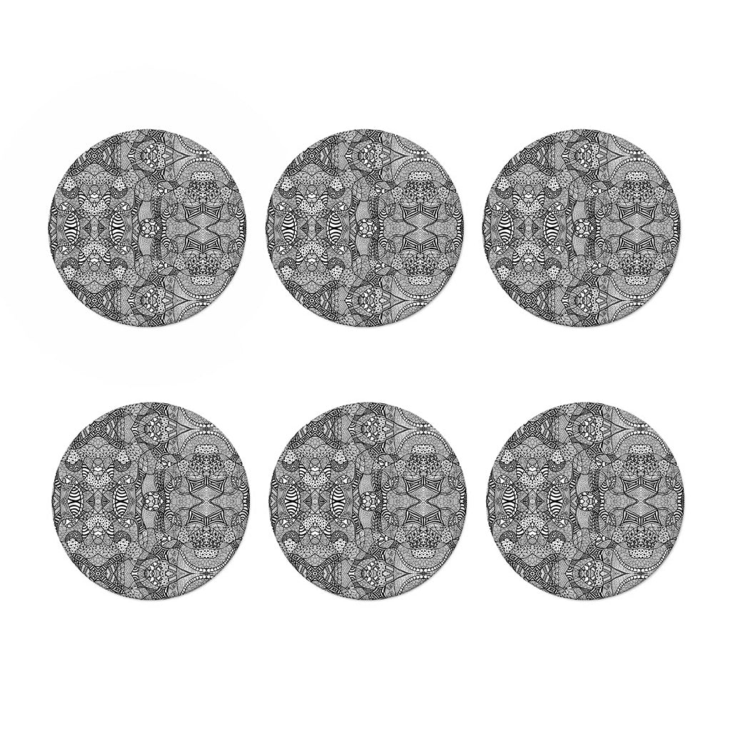 Black And White Zentangle Pattern Print Coaster Set