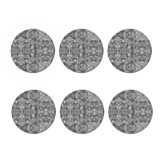 Black And White Zentangle Pattern Print Coaster Set