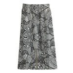 Black And White Zentangle Pattern Print Cotton Front Slit Maxi Skirt