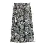 Black And White Zentangle Pattern Print Cotton Front Slit Maxi Skirt
