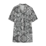 Black And White Zentangle Pattern Print Cotton Hawaiian Shirt
