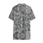 Black And White Zentangle Pattern Print Cotton Hawaiian Shirt