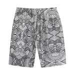 Black And White Zentangle Pattern Print Cotton Shorts