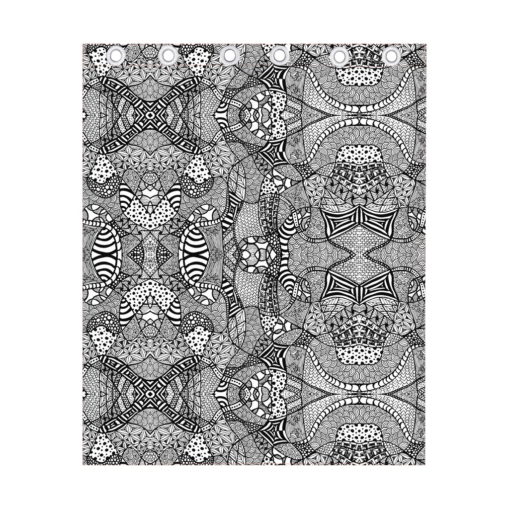 Black And White Zentangle Pattern Print Curtain