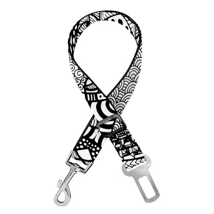 Black And White Zentangle Pattern Print Dog Seat Belt