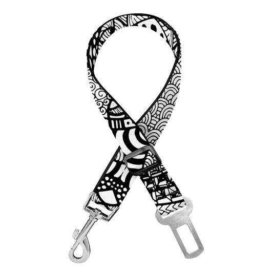 Black And White Zentangle Pattern Print Dog Seat Belt