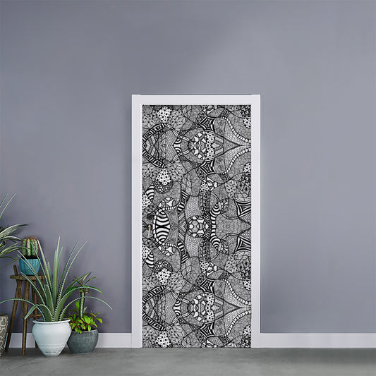 Black And White Zentangle Pattern Print Door Sticker